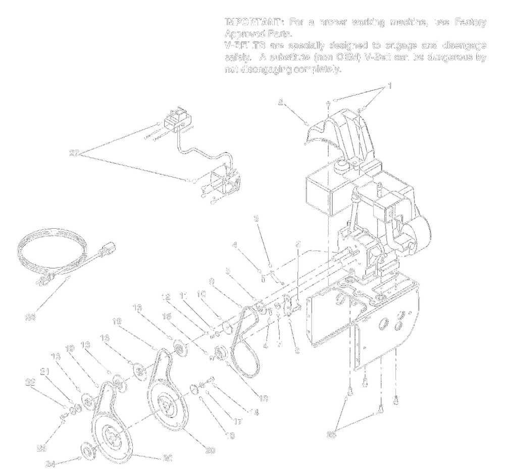 Engine And V-Belts Diagram and Parts List for 31AE640F372 1999 Yard Machines Snow Blower